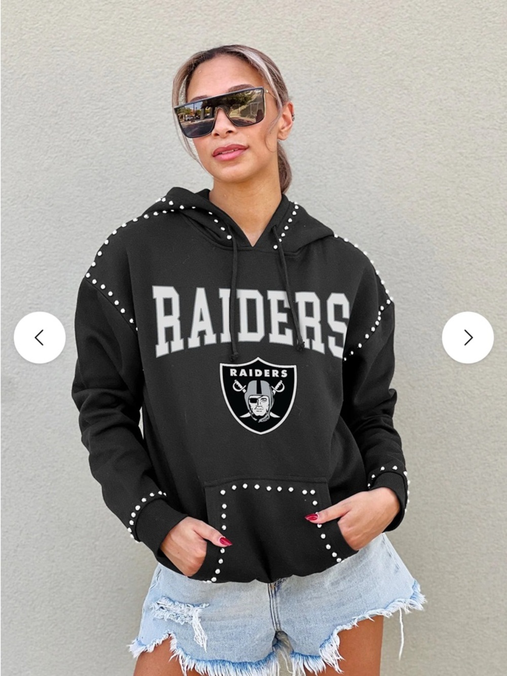 Raiders Black Studded Crewneck Hoodie - Men